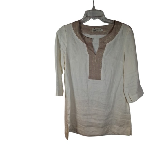 iLinen Tops - iLinen Tunic Beige Shirt Size S Boho Casual